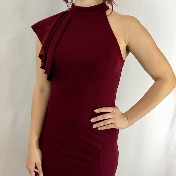Glamvault Dresses & Skirts - Open-Shoulder High Neck Flutter-Sleeve Dress